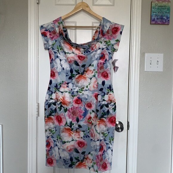 ASOS Paper Dolls Multicolor Floral Bardot Pencil Off The Shoulder Dress Size 10 - Picture 3 of 10